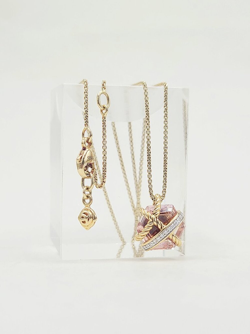 David Yurman Cable Wrap Pendant Necklace w/ Morganite & Diamonds in 18K Gold